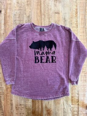 Mama Bear Acid Wash Pullover Sweatshirt Medium Purple Graphic Crewneck